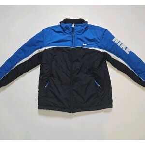 NIKE Full Zip Up Blue Black Reversible Windbreaker Jacket Boys Large Fleece Nylo